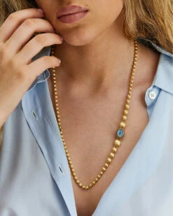 "Reverse" Gold, Blue Diamonds, Swiss Blue Topaz, Green Sapphires And London Blue Topaz Convertible Y Necklace (SMALL) 19 "Reverse" Gold, Blue Diamonds, Swiss Blue Topaz, Green Sapphires And London Blue Topaz Convertible Y Necklace (SMALL) -Nanis Sales CS18 584 04