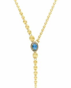 "Reverse" Gold, Blue Diamonds, Swiss Blue Topaz, Green Sapphires And London Blue Topaz Convertible Y Necklace (SMALL) 18 "Reverse" Gold, Blue Diamonds, Swiss Blue Topaz, Green Sapphires And London Blue Topaz Convertible Y Necklace (SMALL) -Nanis Sales CS18 584 ST B