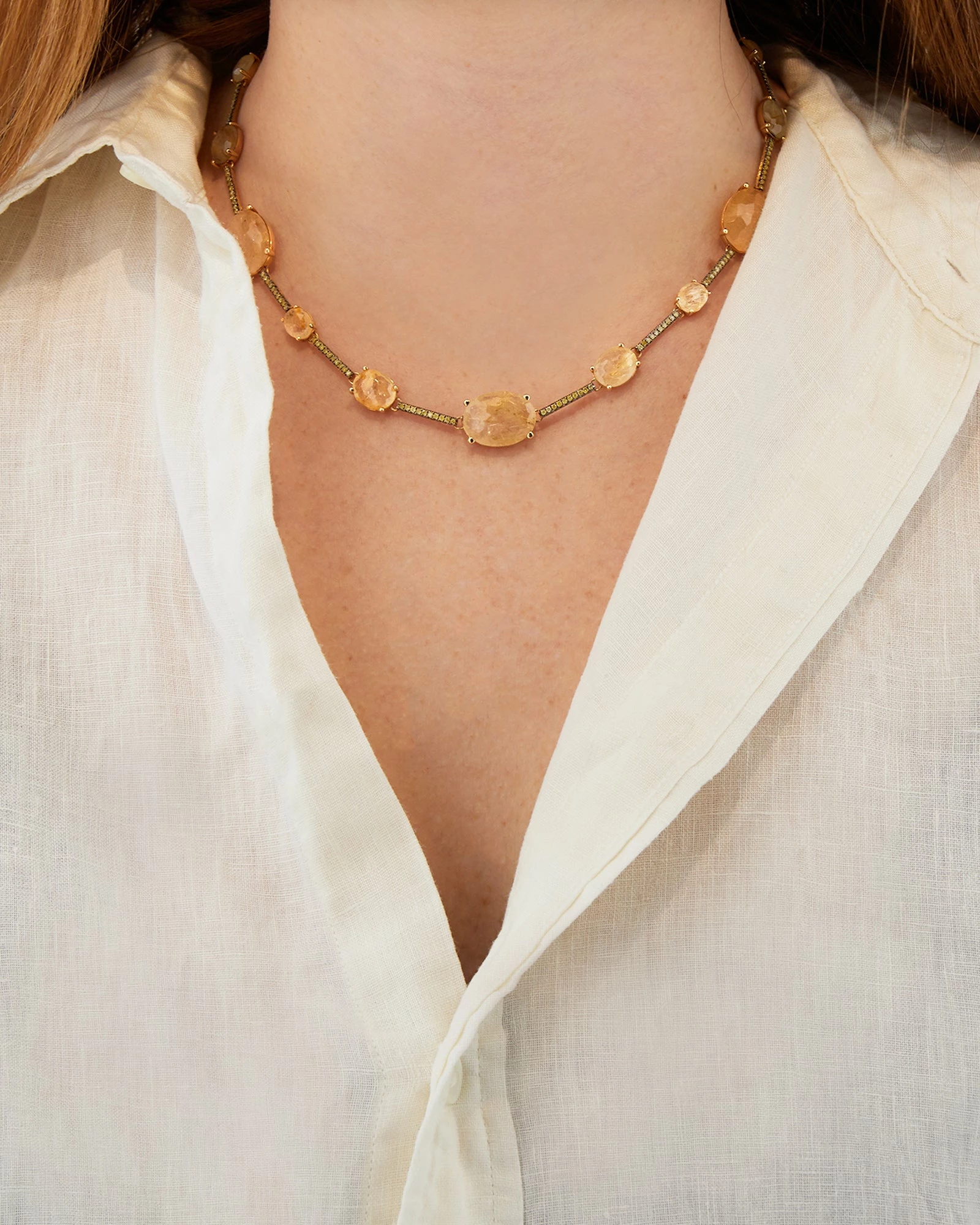 Ipanema "Aria" Yellow Rutilated Quartz, Diamonds And Gold Bars Collar Necklace 4 Ipanema "Aria" Yellow Rutilated Quartz, Diamonds And Gold Bars Collar Necklace - Image 2