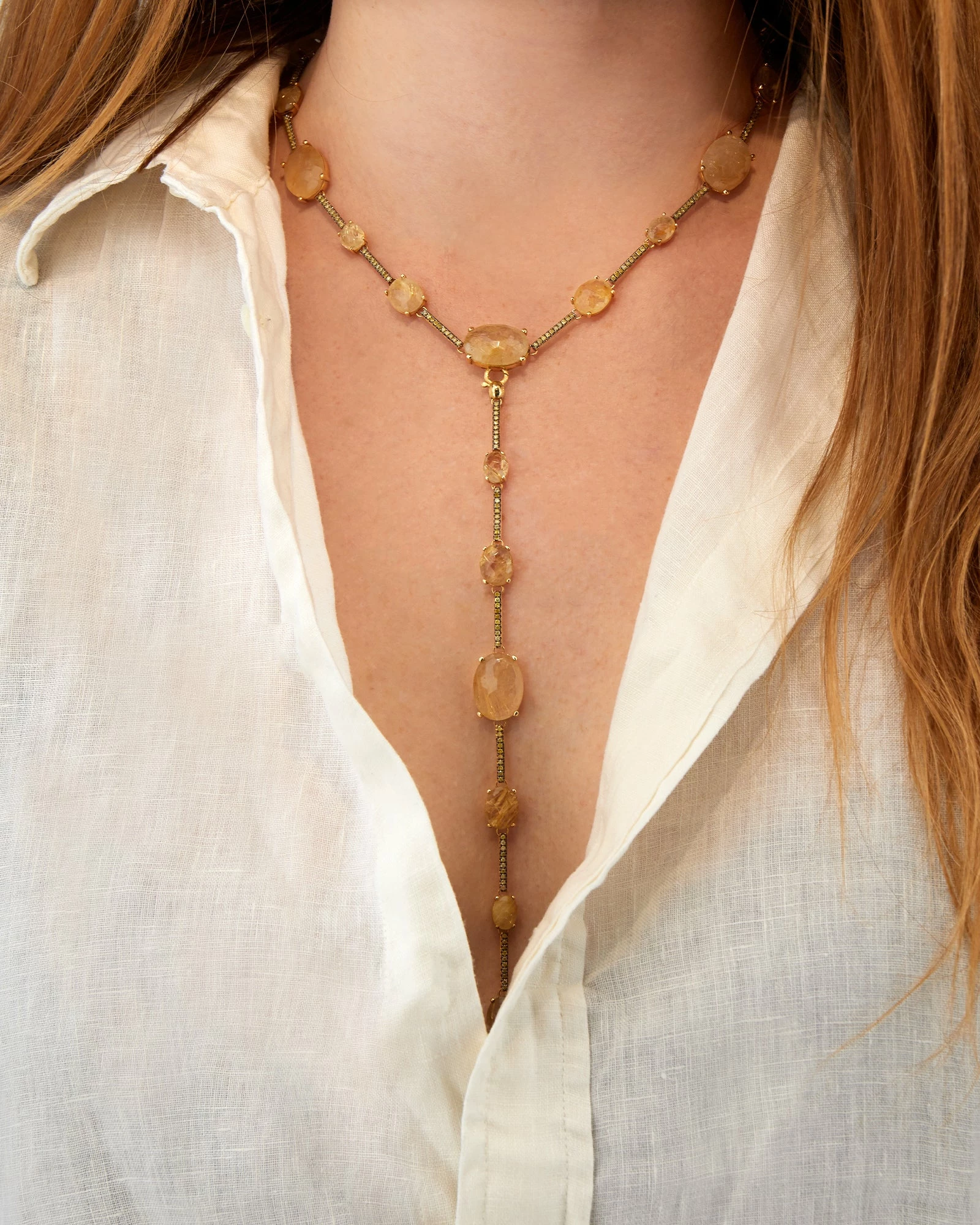 Ipanema "Aria" Yellow Rutilated Quartz, Diamonds And Gold Bars Collar Necklace 6 Ipanema "Aria" Yellow Rutilated Quartz, Diamonds And Gold Bars Collar Necklace - Image 4