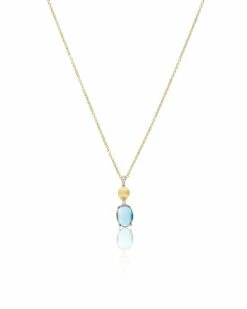 "Azure" Gold, Diamonds And London Blue Topaz Dainty Short Pendant