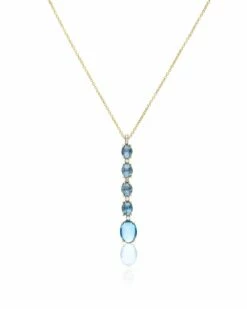 "Azure" Gold, Diamonds And London Blue Topaz Dainty Long Necklace