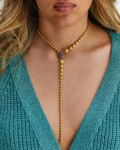 "Reverse" Gold, Sapphire, Tsavorite, Amethyst, Green Labradorite And Rock Crystal Convertible Y Necklace (SMALL) -Nanis Sales CS27 584 3