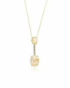 "Ipanema" Yellow Rutilated Quartz, Diamonds And 18kt Bar Necklace