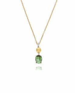 "Tourmalines" Gold, Diamonds And Green Tourmaline Necklace (small Pendant)