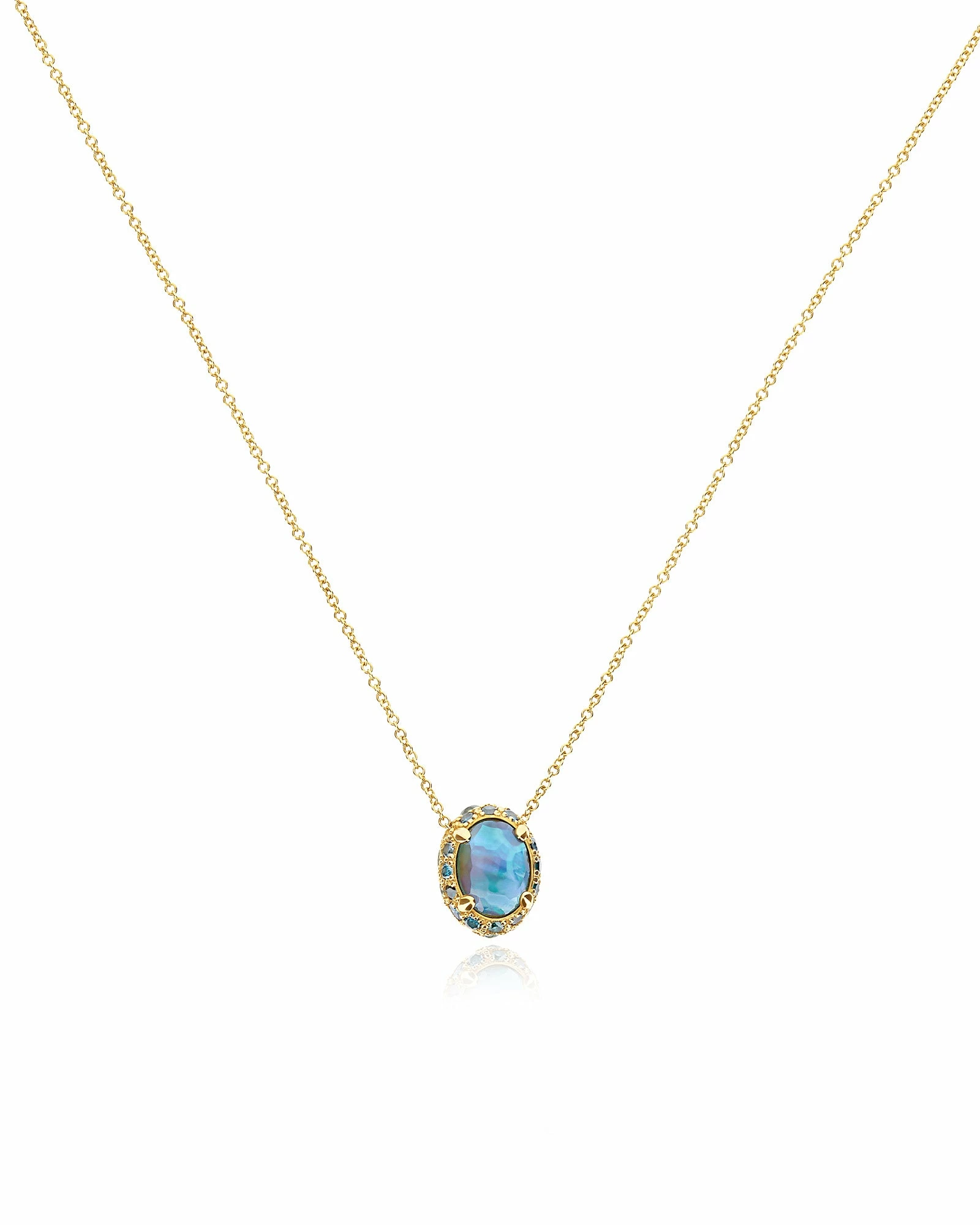 "Reverse" Gold, Blue Diamonds, Swiss Blue Topaz, Green Sapphires And London Blue Topaz Double-face Necklace 3 "Reverse" Gold, Blue Diamonds, Swiss Blue Topaz, Green Sapphires And London Blue Topaz Double-face Necklace