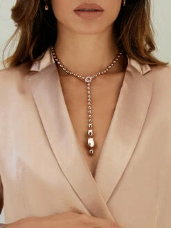 SUNSET "Ivy" Rose Gold Boules And Diamonds Iconic Convertible Necklace (short) -Nanis Sales CS34 538 ROSE 3