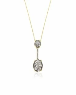 "Ipanema" Grey Rutilated Quartz, Diamonds And 18kt Bar Necklace