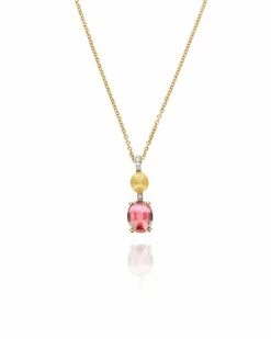 "Tourmalines" Gold, Diamonds And Pink Tourmaline Necklace (small Pendant)
