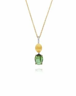 "Tourmalines" Gold, Diamonds And Green Tourmaline Necklace (big Pendant)