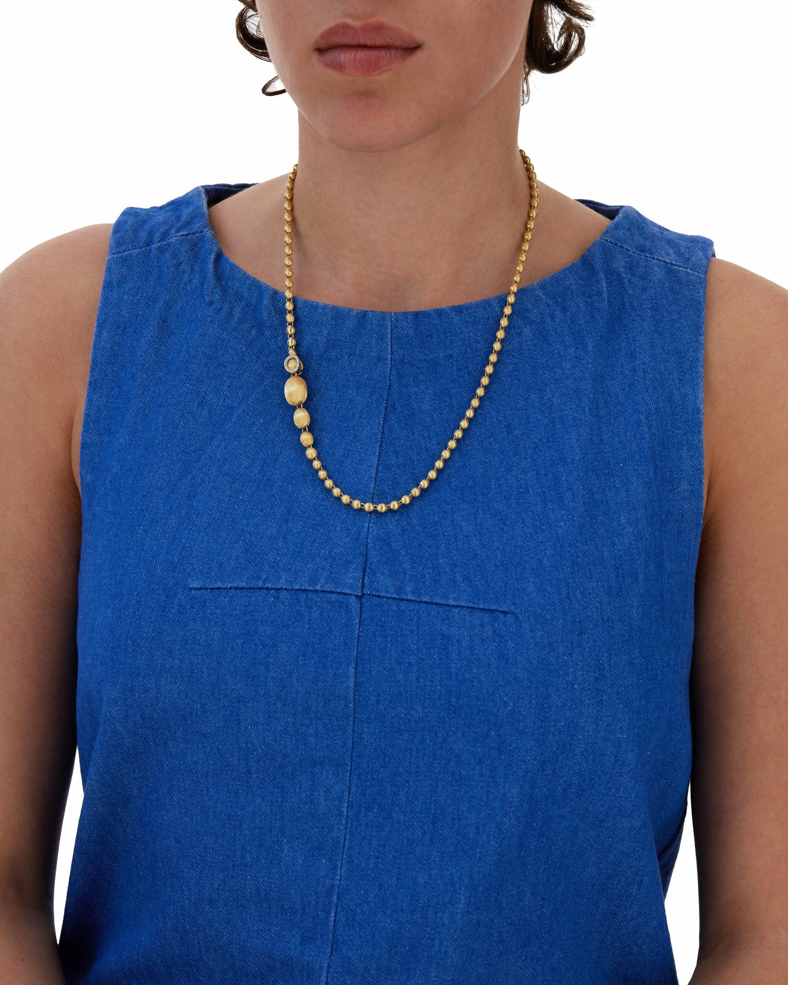 "ivy" Slim Hand- Engraved Gold Boules And Diamonds Convertible Statement Necklace (short) 6 "ivy" Slim Hand- Engraved Gold Boules And Diamonds Convertible Statement Necklace (short) - Image 4