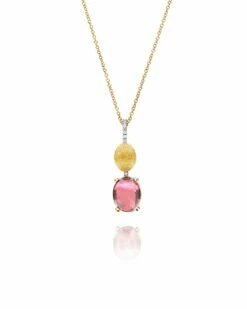 "Tourmalines" Gold, Diamonds And Pink Tourmaline Necklace (big Pendant)