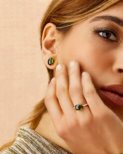 "Tourmalines" Gold And Green Tourmaline Stud Earrings (large) -Nanis Sales OA2 598