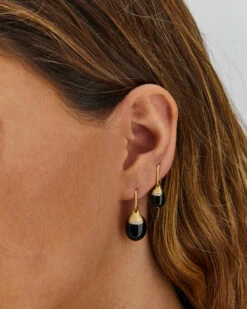 "Ciliegina" Gold And Black Onyx Ball Drop Single Earring With Diamonds Details (SMALL) -Nanis Sales OS1 599OS2 599