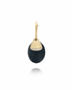 "Ciliegina" Gold And Black Onyx Ball Drop Single Earring With Diamonds Details (LARGE)
