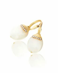 "White Desert" Ciliegine Gold And White Moonstone Ball Drop Earrings With Diamonds Details (LARGE) -Nanis Sales OS1 603 1