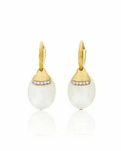 "White Desert" Ciliegine Gold And White Moonstone Ball Drop Earrings With Diamonds Details (LARGE)