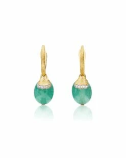 "Amazonia" Ciliegine Gold And Green Aventurine Ball Drop Earrings With Diamonds Details (SMALL)