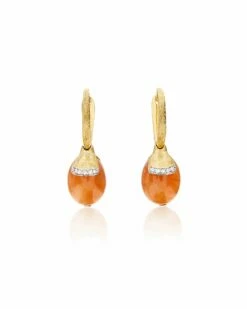 "Petra" Ciliegine Gold And Orange Aventurine Ball Drop Earrings With Diamonds Details (SMALL)
