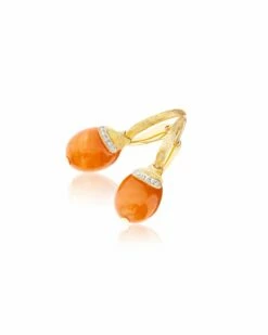 "Petra" Ciliegine Gold And Orange Aventurine Ball Drop Earrings With Diamonds Details (SMALL) -Nanis Sales OS11 603 2