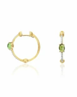 "Tourmalines" Gold, Diamonds And Green Tourmaline Hoop Earrings