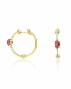 "Tourmalines" Gold, Diamonds And Pink Tourmaline Hoop Earrings