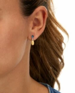 "Azure" Gold, London Blue Topaz Boules And Diamonds Short Earrings -Nanis Sales OS18 597 ST F1