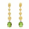"Tourmalines" Gold, Diamonds And Green Tourmaline Ball Drop Earrings (long)