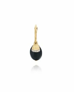 "Ciliegina" Gold And Black Onyx Ball Drop Single Earring With Diamonds Details (SMALL)
