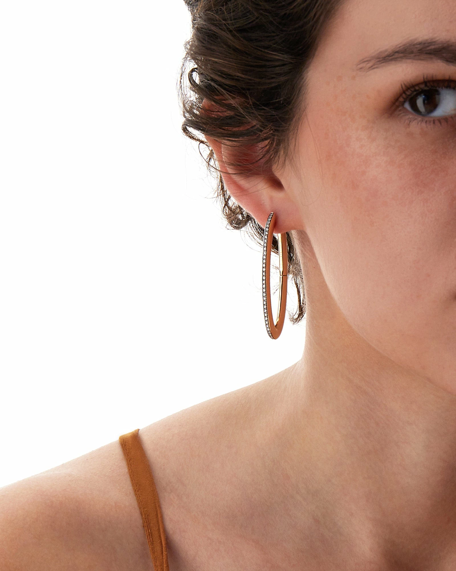 SUNSET "Libera Icon" Big Rose Gold Oval Hoop Earrings With Diamonds 4 SUNSET "Libera Icon" Big Rose Gold Oval Hoop Earrings With Diamonds - Image 2
