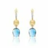 "Azure" Gold, Diamonds And London Blue Topaz Boules Leverback Earrings