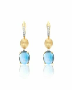 "Azure" Gold, Diamonds And London Blue Topaz Boules Leverback Earrings