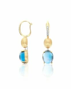 "Azure" Gold, Diamonds And London Blue Topaz Boules Leverback Earrings -Nanis Sales OS24 597 ST F2