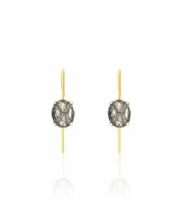 "Ipanema" Grey Rutilated Quartz, Diamonds And 18kt Gold Small Drop Earrings