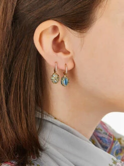 "Reverse" Ciliegine Gold, Blue Diamonds, Swiss Blue Topaz, Green Sapphires And London Blue Topaz Double-face Ball Drop Earrings (SMALL) -Nanis Sales OS25 584 3