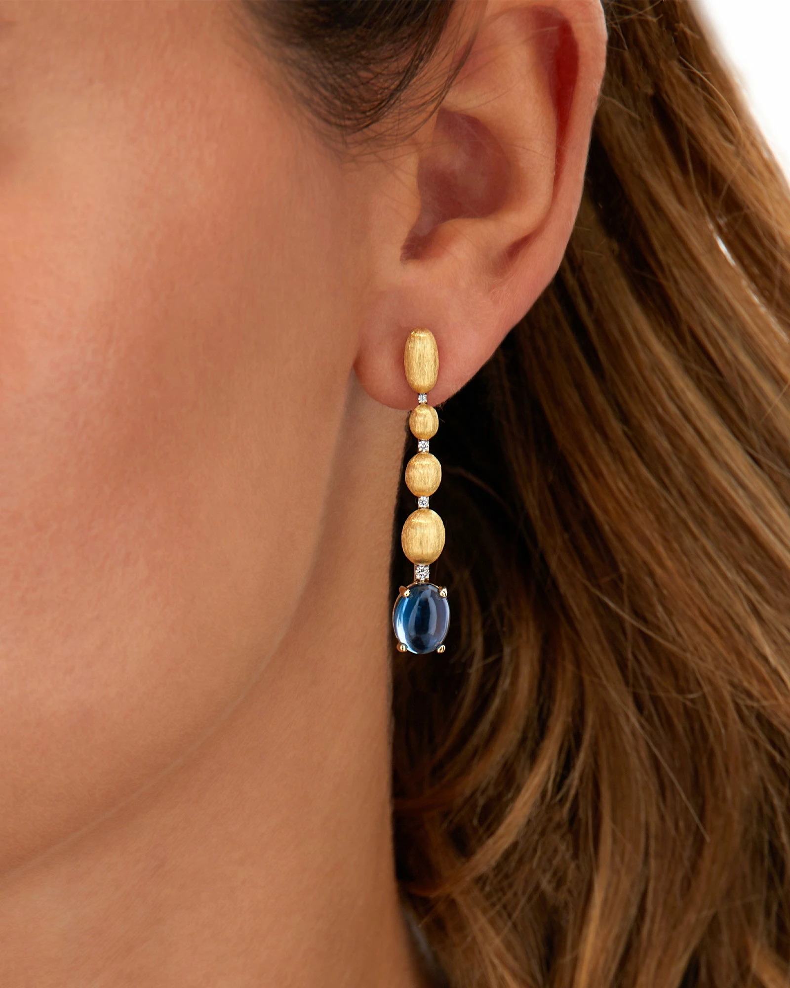 "Azure" Gold, Diamonds And London Blue Topaz Drops Long Earrings 4 "Azure" Gold, Diamonds And London Blue Topaz Drops Long Earrings - Image 2