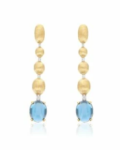 "Azure" Gold, Diamonds And London Blue Topaz Drops Long Earrings