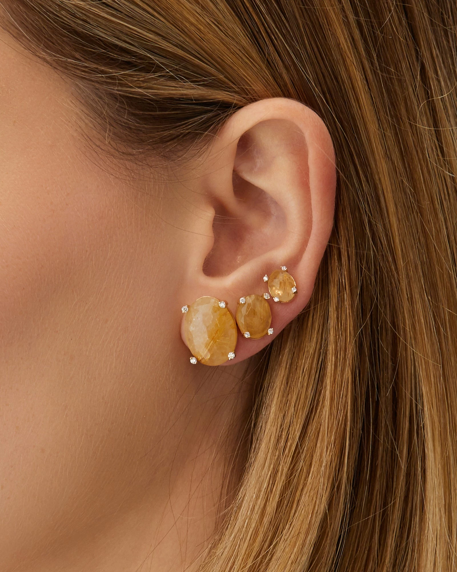 "Ipanema" Yellow Rutilated Quartz, Diamonds And 18kt Gold Medium Stud Earrings 6 "Ipanema" Yellow Rutilated Quartz, Diamonds And 18kt Gold Medium Stud Earrings - Image 4