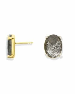 "Ipanema" Grey Rutilated Quartz, Diamonds And 18kt Gold Big Stud Earrings -Nanis Sales OS26 576 ST F2