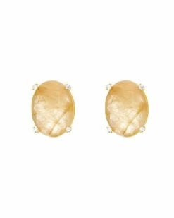 "Ipanema" Yellow Rutilated Quartz, Diamonds And 18kt Gold Big Stud Earrings
