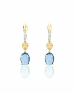 "Azure" Gold, London Blue Topaz And Diamonds Leverback Earrings