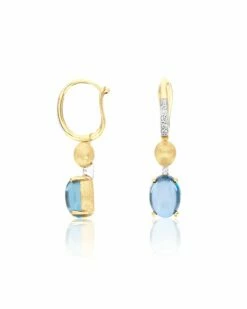 "Azure" Gold, London Blue Topaz And Diamonds Leverback Earrings -Nanis Sales OS26 597 ST F2
