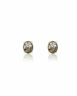 "Ipanema" Grey Rutilated Quartz, Diamonds And 18kt Gold Medium Stud Earrings