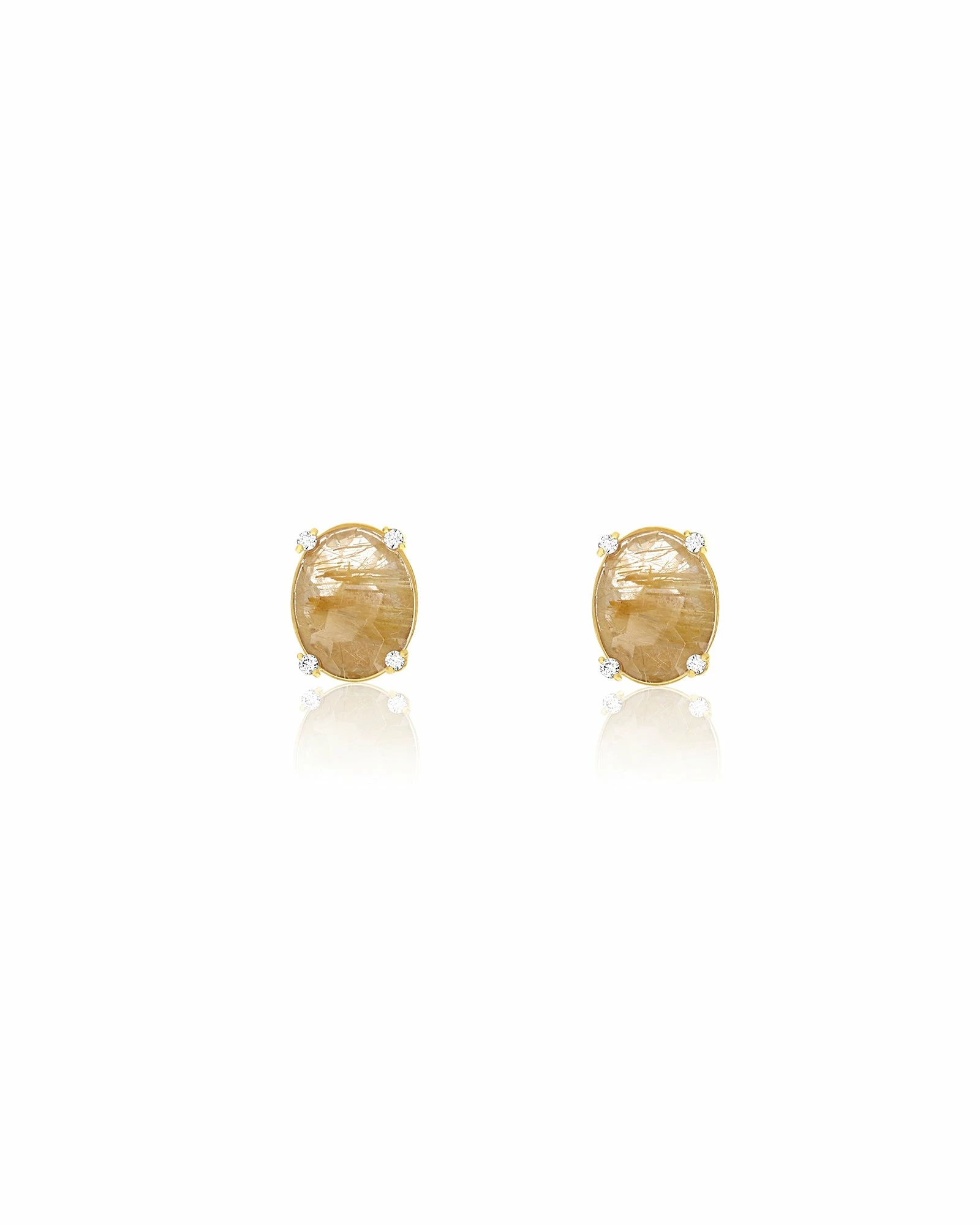 "Ipanema" Yellow Rutilated Quartz, Diamonds And 18kt Gold Medium Stud Earrings 3 "Ipanema" Yellow Rutilated Quartz, Diamonds And 18kt Gold Medium Stud Earrings
