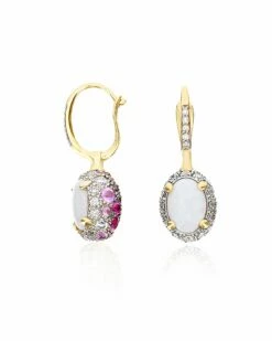 "Reverse" Ciliegine Gold, Pink Sapphires, Rubies, White Australian Opal And Diamonds Double-face Ball Drop Earrings (SMALL) -Nanis Sales OS27 584 ST F2