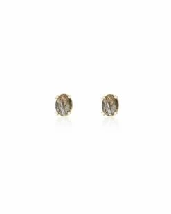 "Ipanema" Grey Rutilated Quartz, Diamonds And 18kt Gold Small Stud Earrings