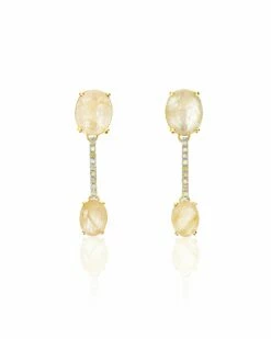 "Ipanema" Yellow Rutilated Quartz, Diamonds And 18kt Gold Bars Earrings
