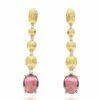 "Tourmalines" Gold, Diamonds And Pink Tourmaline Ball Drop Earrings (long)