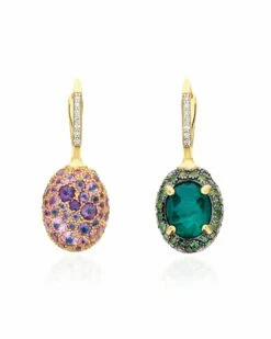 "Reverse" Ciliegine Gold, Sapphire, Tsavorite, Amethyst, Green Labradorite And Rock Crystal Double-face Ball Drop Earrings (MEDIUM)