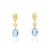 "Azure" Gold, London Blue Topaz Boules And Diamonds Accents Short Earrings
